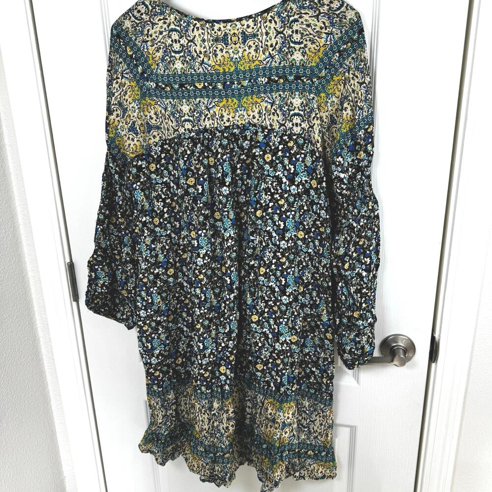 NWT One World Knee-Length Boho Floral Dress Tassels Smocking Women’s L - Picture 3 of 11